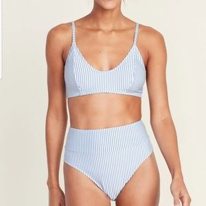 High waisted pinstriped bikini size m white and blue